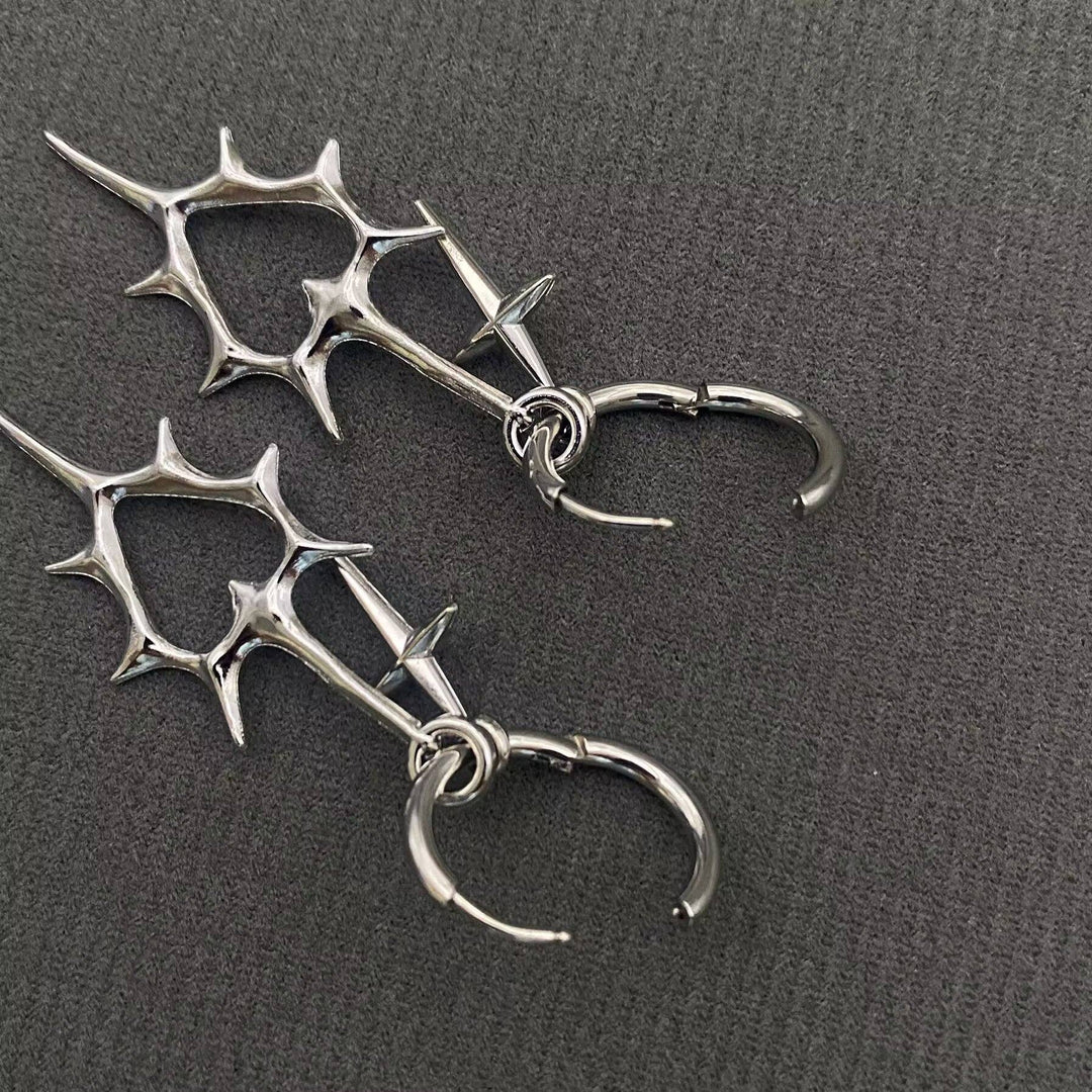 Gothic Silver Tone Thorns Hollow Heart Huggie Earrings