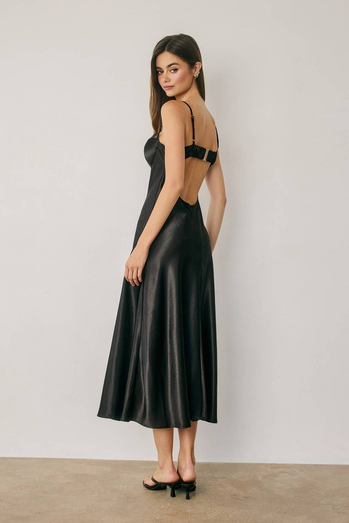 Satin Lace Trim Slip Midi Dress