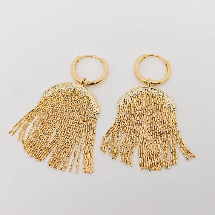Gold Plated Metal Tassel Huggie Earrings