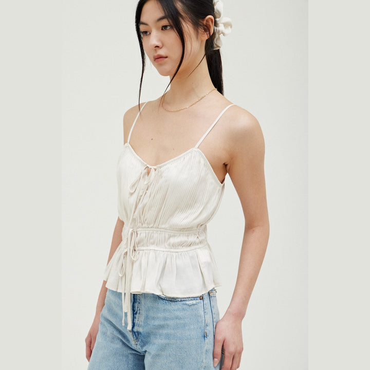Tiered Pleated Satin Tank