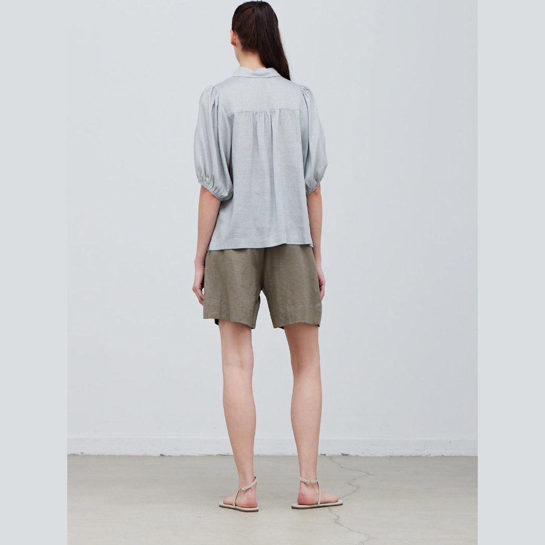 Pleated Long Walking Linen Shorts