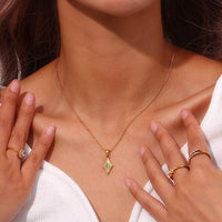 Simple Rhombus Cat's Eye Stone Pendant Neckalces DPJN2904: Black
