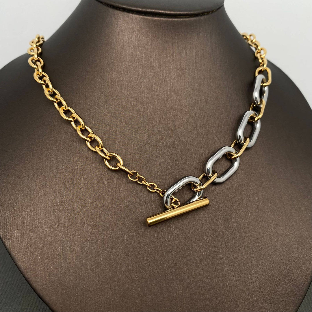 Two Tone 18K Gold Plated Chain Necklace