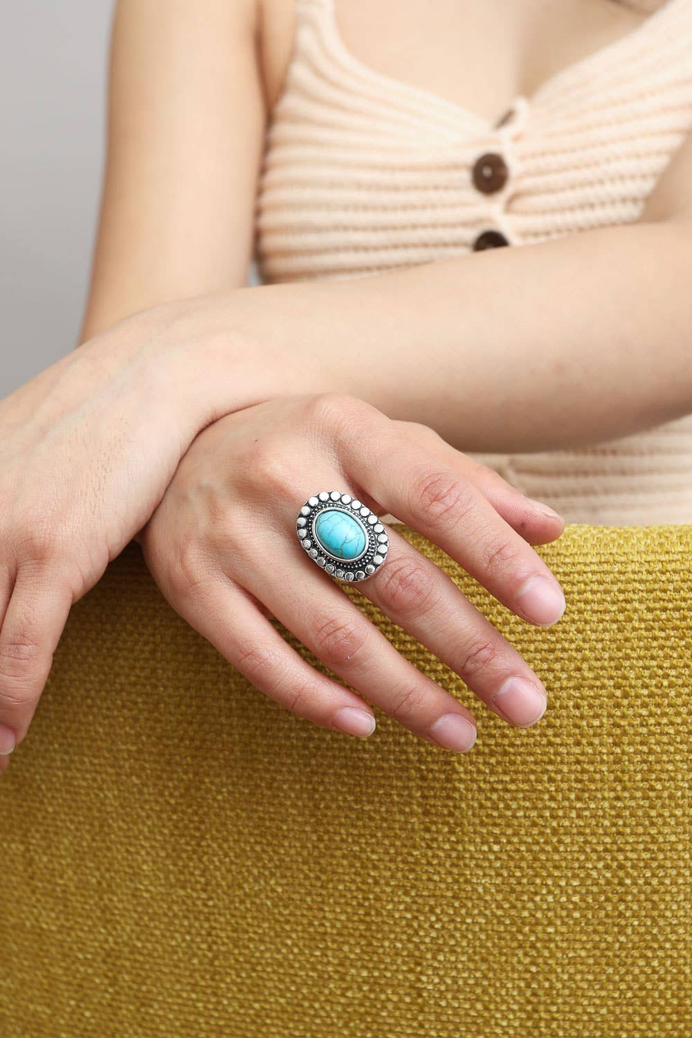 Oval Adjustable Turquoise Ring