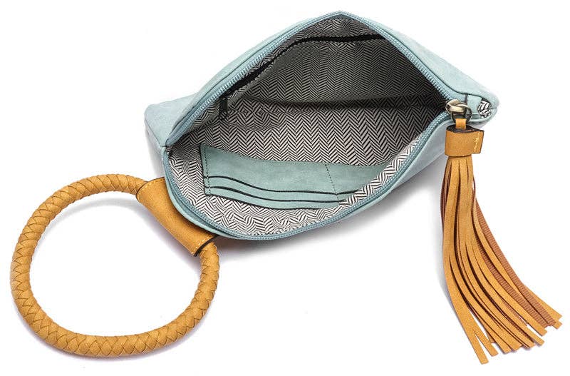 BP204 Fashion Cuff Handle Tassel Wristlet Clutch: Stone