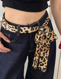 Vintage Leopard Print Waist Belt Silk Scarf DPWB2711: Leopard
