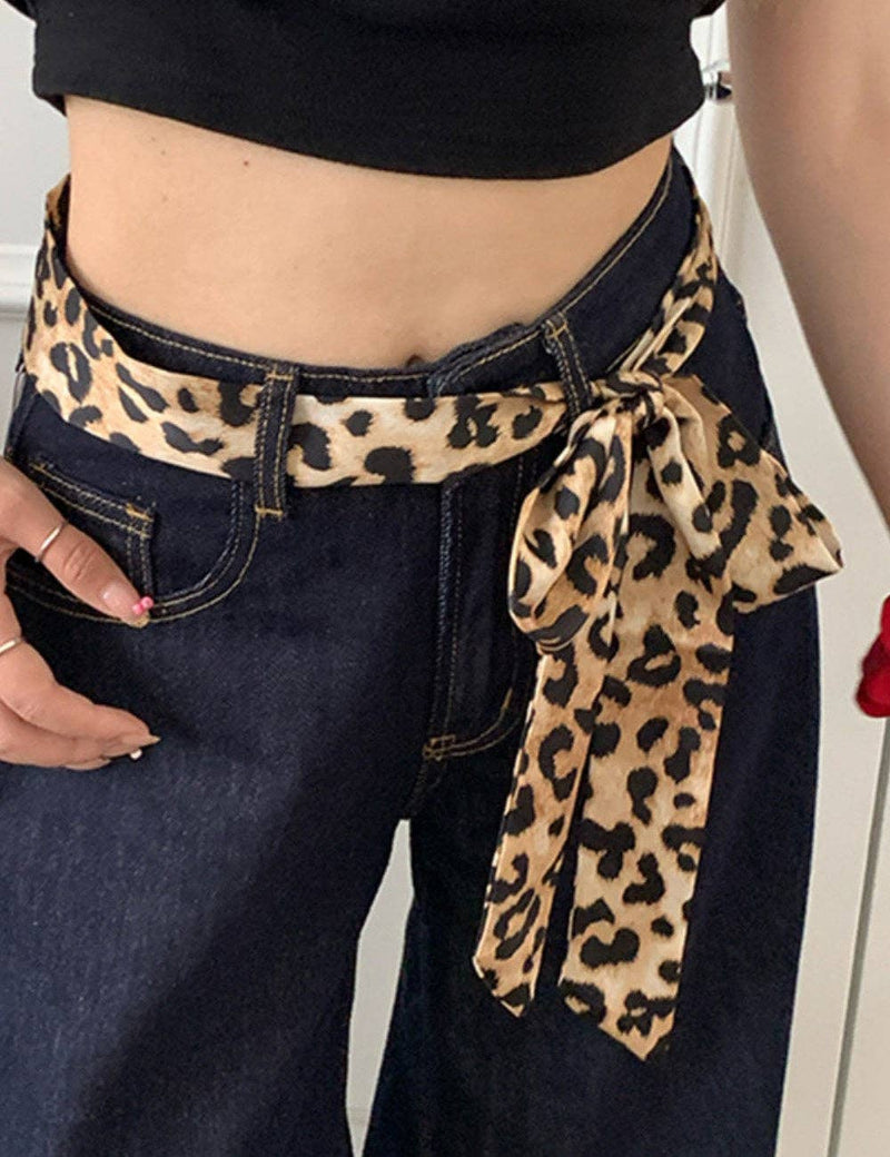 Vintage Leopard Print Waist Belt Silk Scarf DPWB2711: Leopard