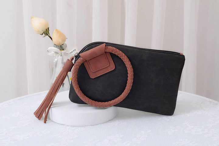 BP204 Fashion Cuff Handle Tassel Wristlet Clutch: Stone