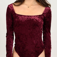 burgundy crushed velvet square neck bodysuit