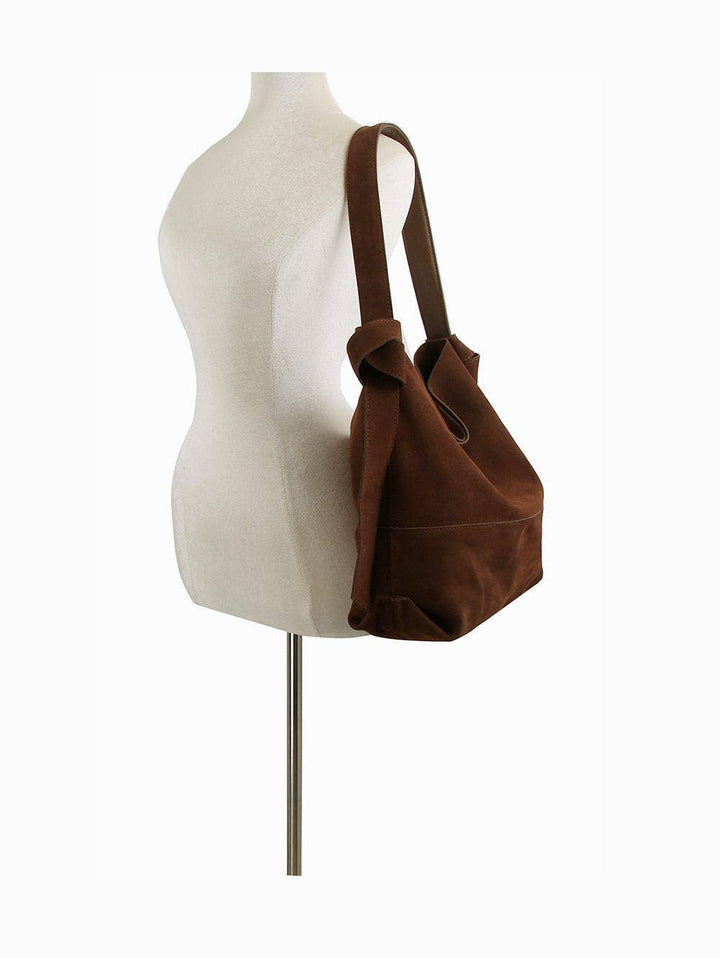 CJF116 Real Genuine Suede 2 in 1 Hobo Bag With Pouch: Coffee