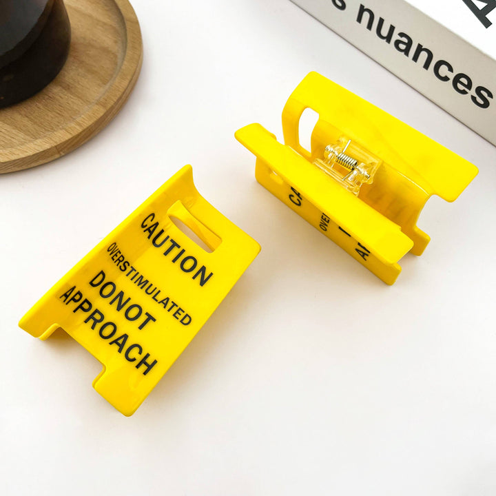 Caution Sign Hair Claw Clip, Fun Hair Clip: Yellow