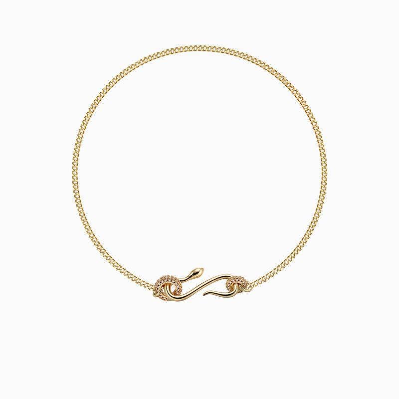 Rhinestone Snake Shaped Chain Pendant Necklace DPJN0802: Silver