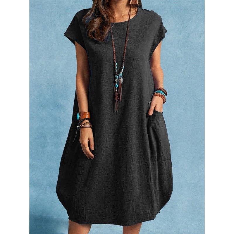 Loose Casual Summer Solid Color Dress: GRAY / M