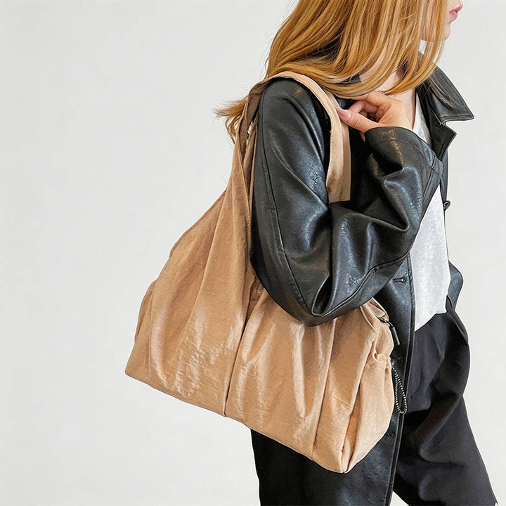 Nylon Slouchy Tote Bag: Brown / One Size