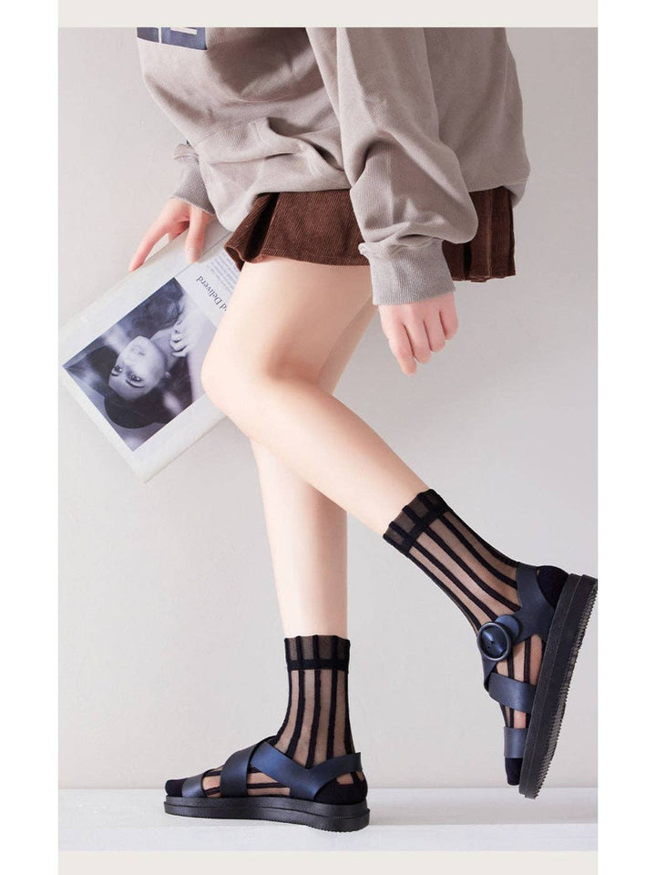 Sheer Stripe Panel Crew Socks