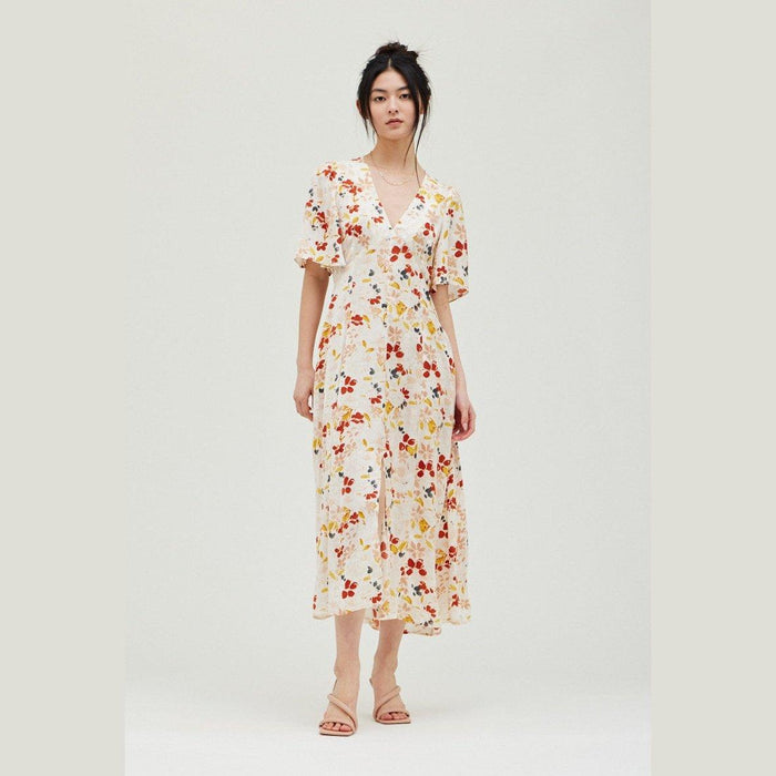 Floral Print Satin Midi Dress