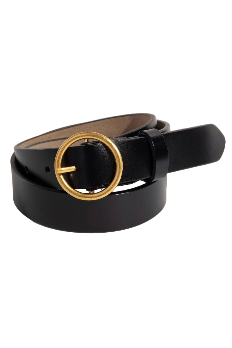 Round Ring Buckle Leather Belt