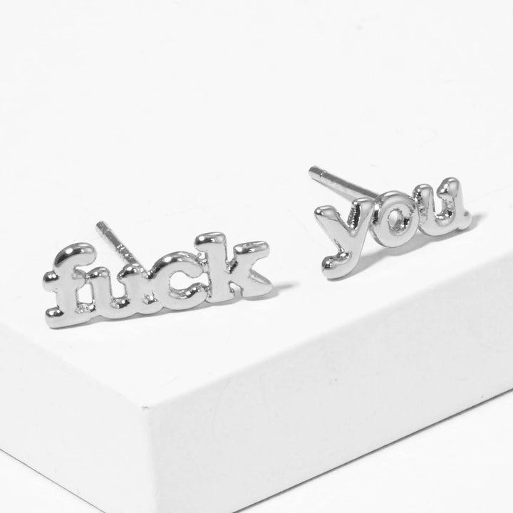 FU Lettering Gold Dipped Post Earrings