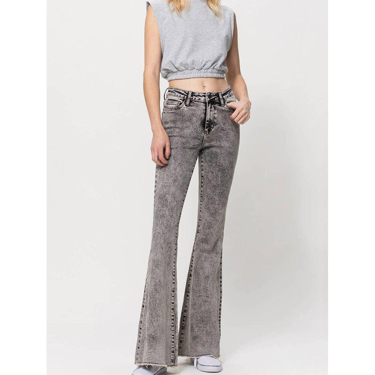 Acid Wash High Rise Flare Jeans