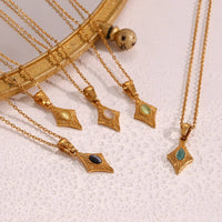 Simple Rhombus Cat's Eye Stone Pendant Neckalces DPJN2904: Black