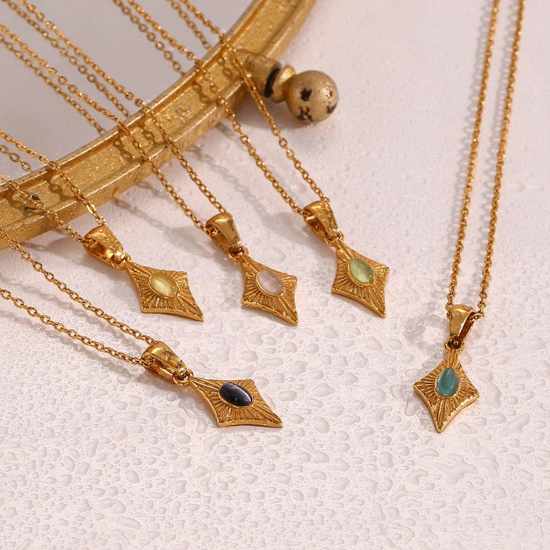 Simple Rhombus Cat's Eye Stone Pendant Neckalces DPJN2904: Black