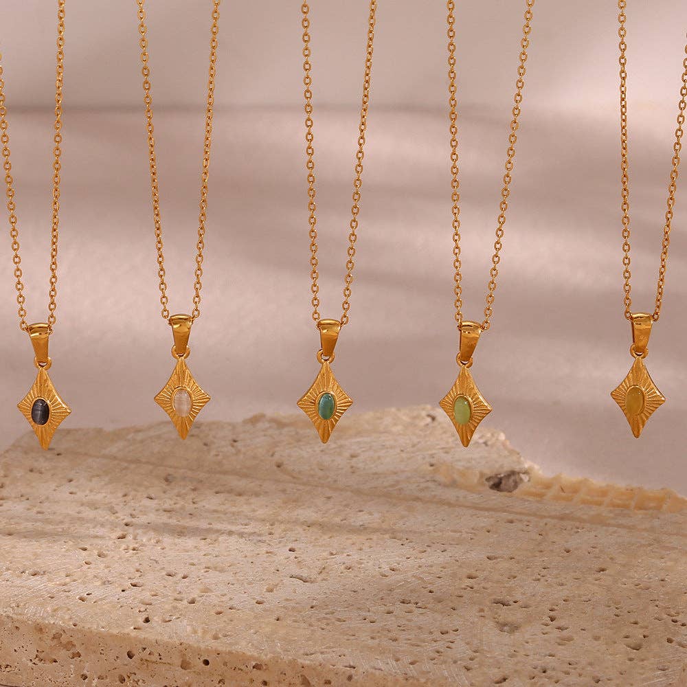 Simple Rhombus Cat's Eye Stone Pendant Neckalces DPJN2904: Black
