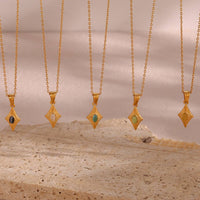 Simple Rhombus Cat's Eye Stone Pendant Neckalces DPJN2904: Black