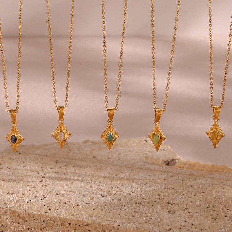 Simple Rhombus Cat's Eye Stone Pendant Neckalces DPJN2904: Black