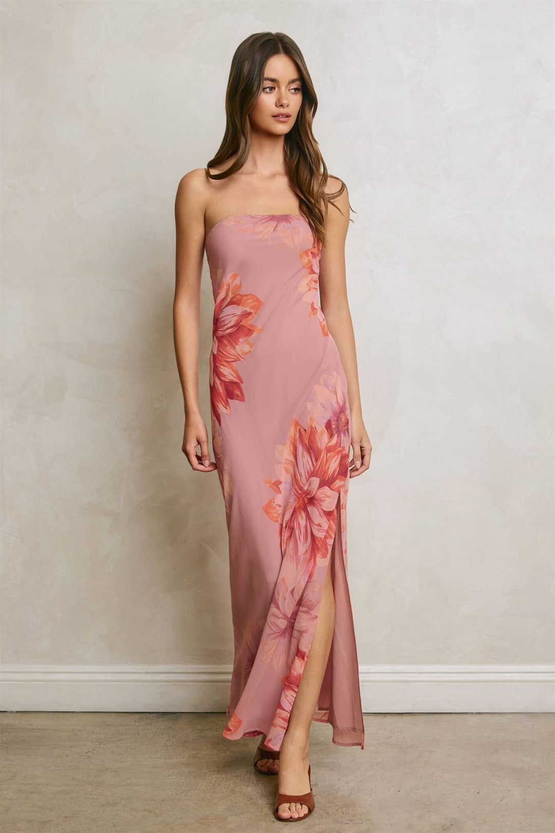 Petals &amp; Sun Strapless Tie Back Maxi Dress