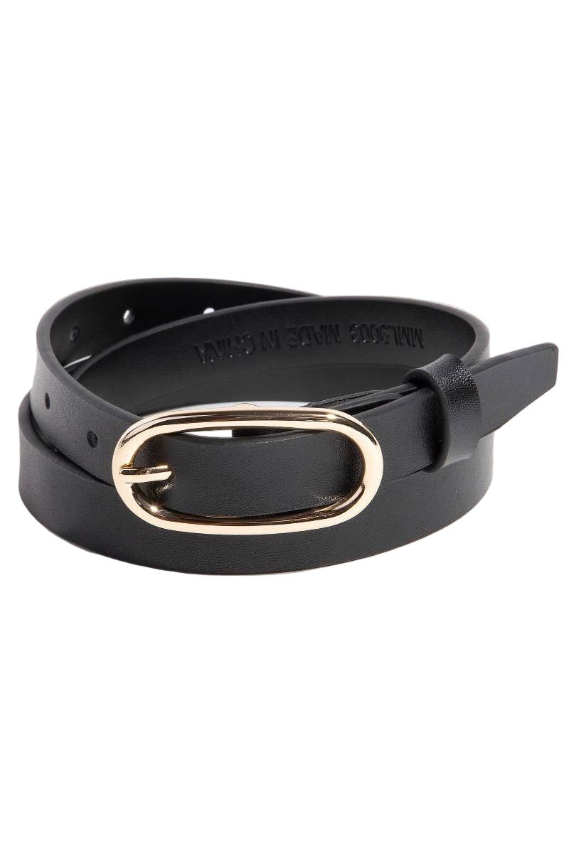 Long Oval Buckle Leather Belt