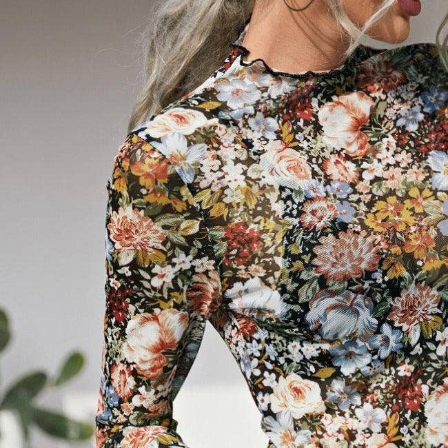 Ladies Floral Print Mesh Crop Top