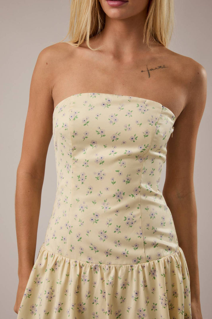Strapless Mini Dress with Drop Waist Bubble Hem