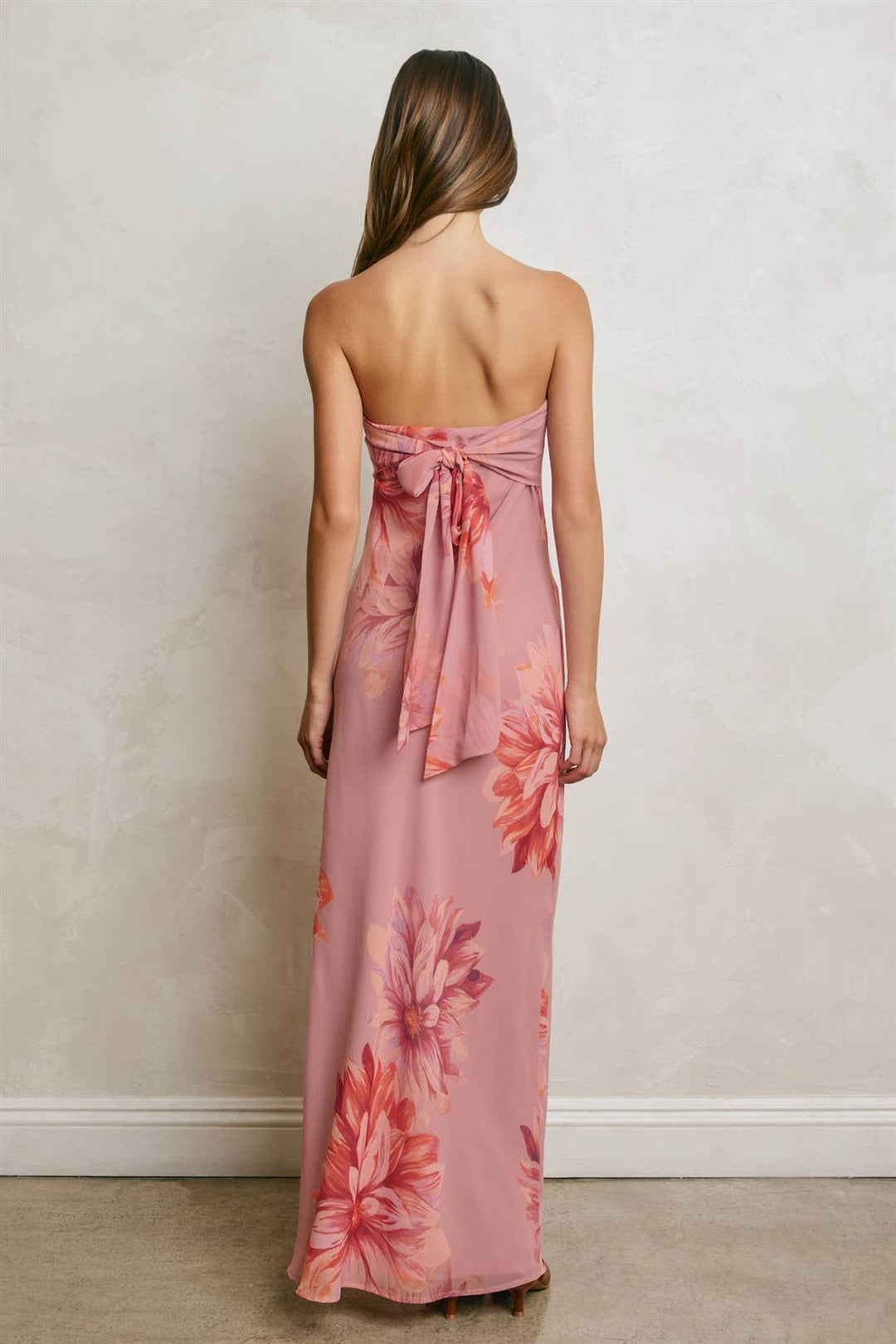 Petals &amp; Sun Strapless Tie Back Maxi Dress
