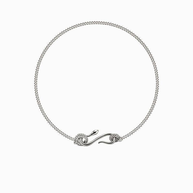 Rhinestone Snake Shaped Chain Pendant Necklace DPJN0802: Silver