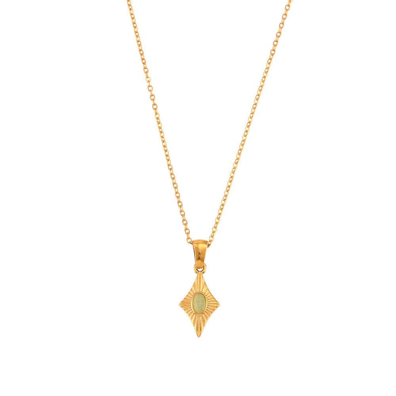 Simple Rhombus Cat's Eye Stone Pendant Neckalces DPJN2904: Black