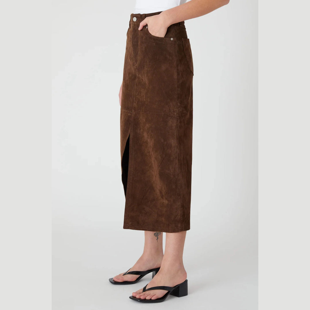 BlankNYC Black Coffee Leather Midi Skirt