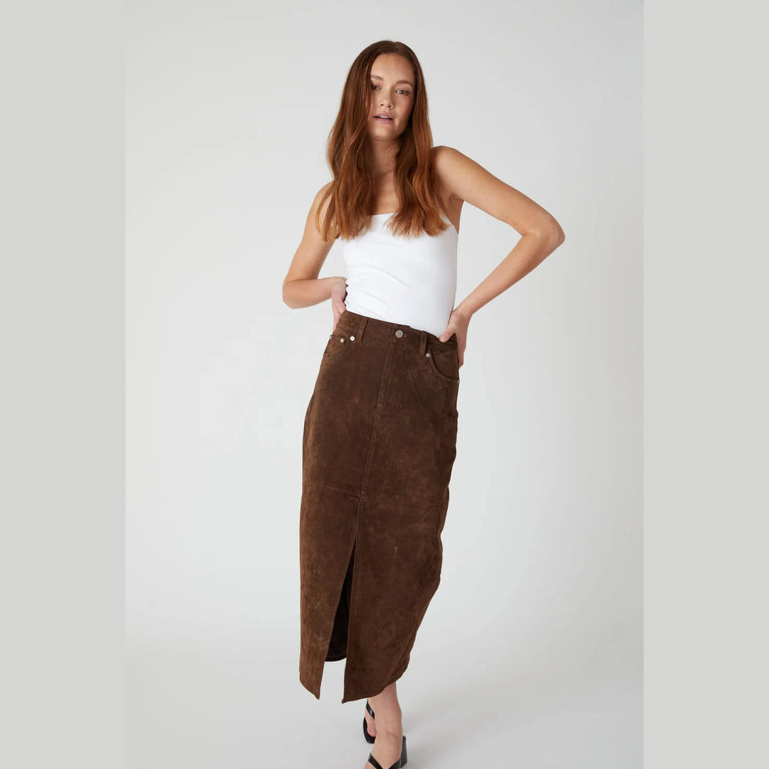 BlankNYC Black Coffee Leather Midi Skirt