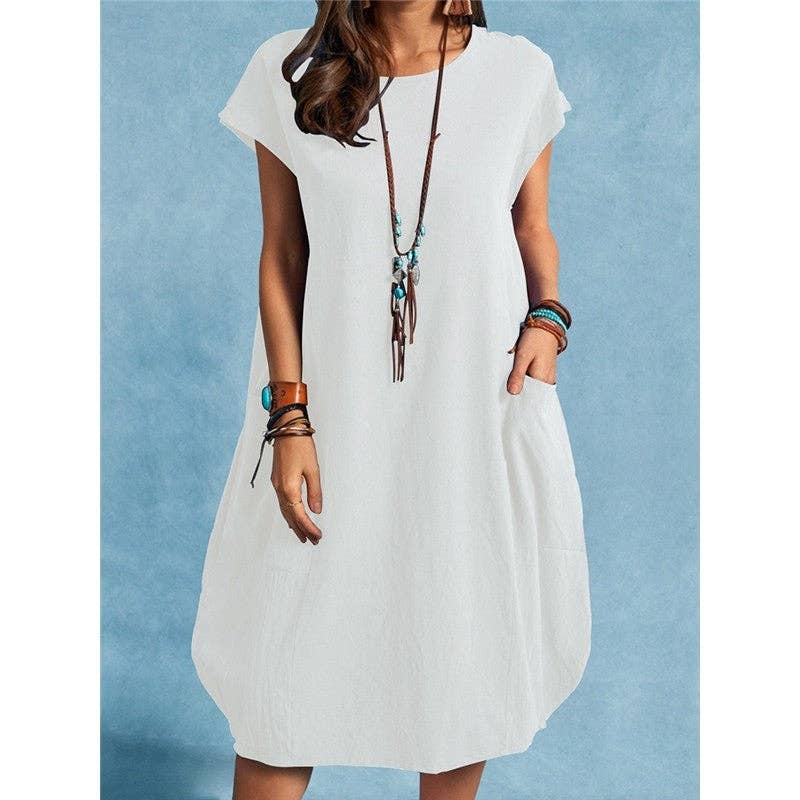 Loose Casual Summer Solid Color Dress: GRAY / M