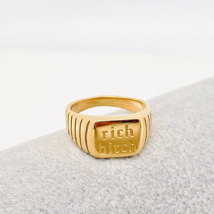 "Rich bitch" 18K Gold Plated Stainless Steel Ring - FGS: 8