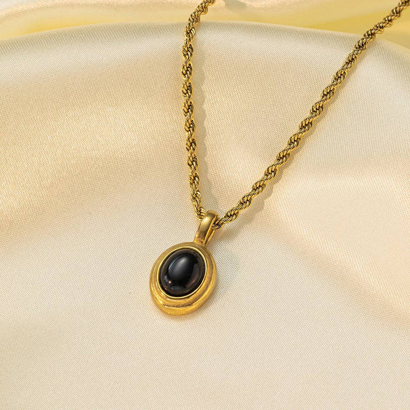 Gemstone Vintage Twist Chain Necklace DPJN0918: Black