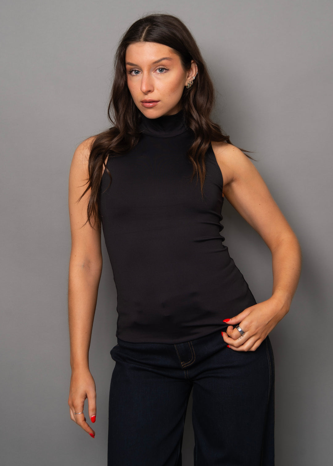 Lola's Room Mock Neck Sleeveless Top