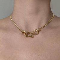 Rhinestone Snake Shaped Chain Pendant Necklace DPJN0802: Silver