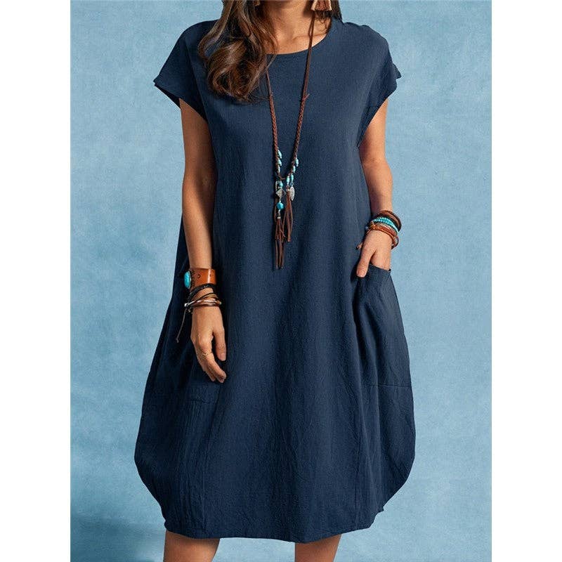 Loose Casual Summer Solid Color Dress: GRAY / M