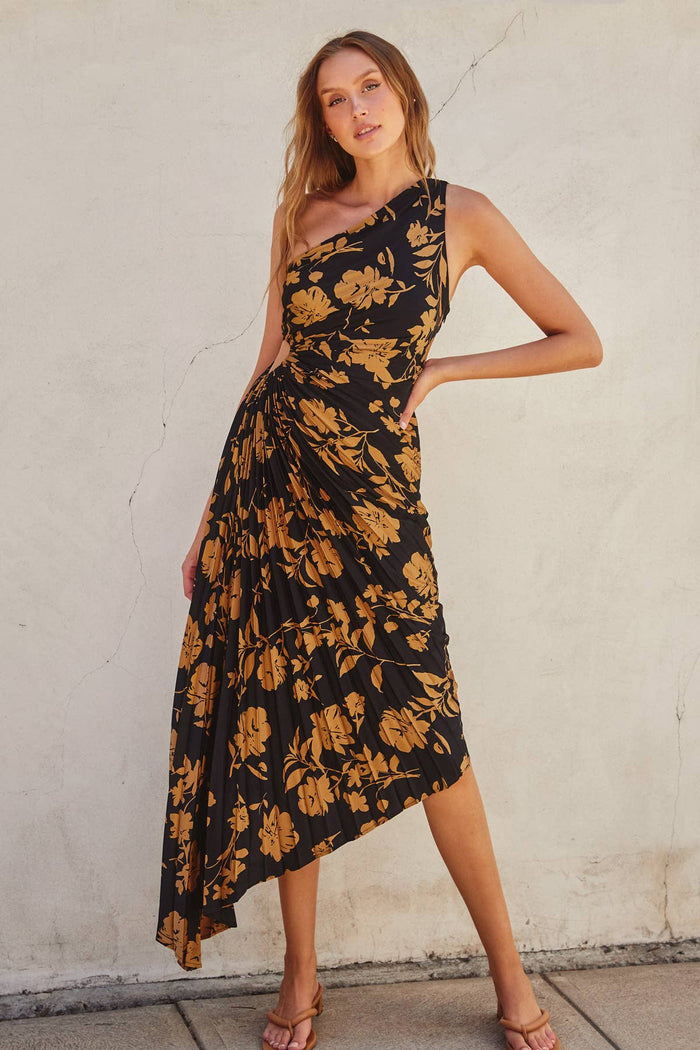 Undeniable Icon Asymmetrical Pleated Maxi Dress