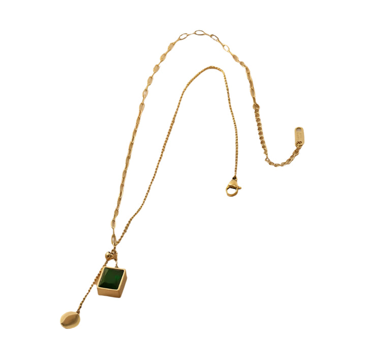 Ladies Circle Disc and Black Square Pendent Necklace