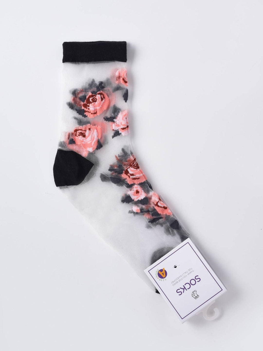 Butterfly &amp; Rose Sheer Crew Socks
