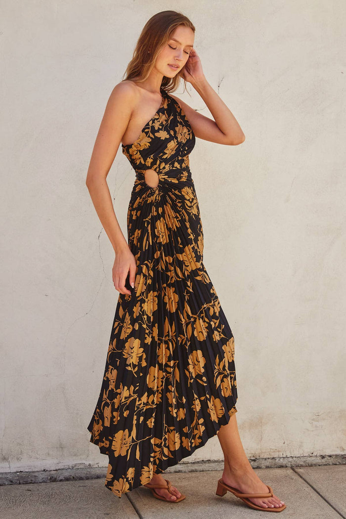Undeniable Icon Asymmetrical Pleated Maxi Dress