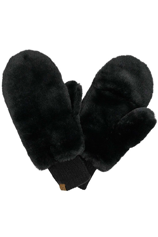 Faux Fur Convertible Mittens with Fuzzy Lining