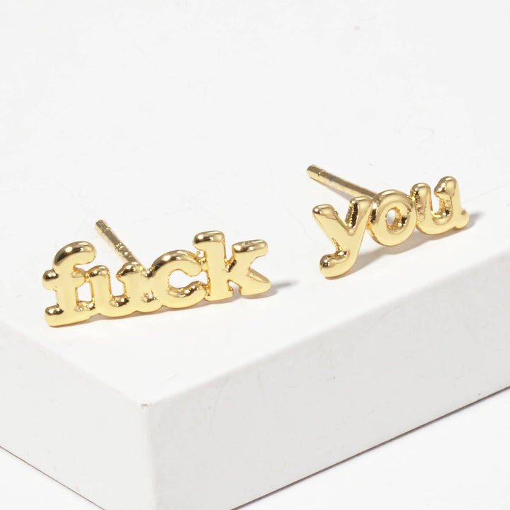 FU Lettering Gold Dipped Post Earrings