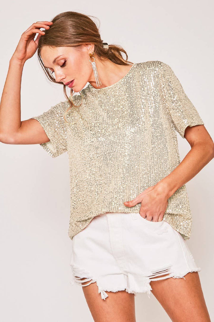 Sequin Short-Sleeve Party Tee